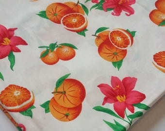 Orange and Red Lily Flower Cotton Fabric