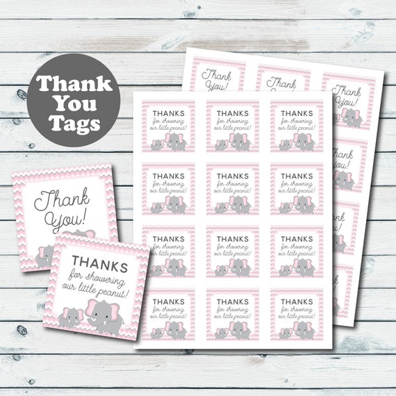 Pink Elephant Baby Shower Favor Tags Elephant Printable Thank