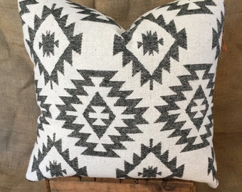 Aztec Print Pillows, Southwestern Pillow Cover, Navajo, Native American Print, Boho Pillows, Black and White Throw Pillows, Tribal Décor