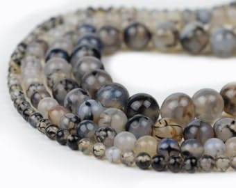 Natural Dragon Vein Beads 4mm 6mm 8mm 10mm Polished Round 15.5" Full Strand Wholesale Gemstones