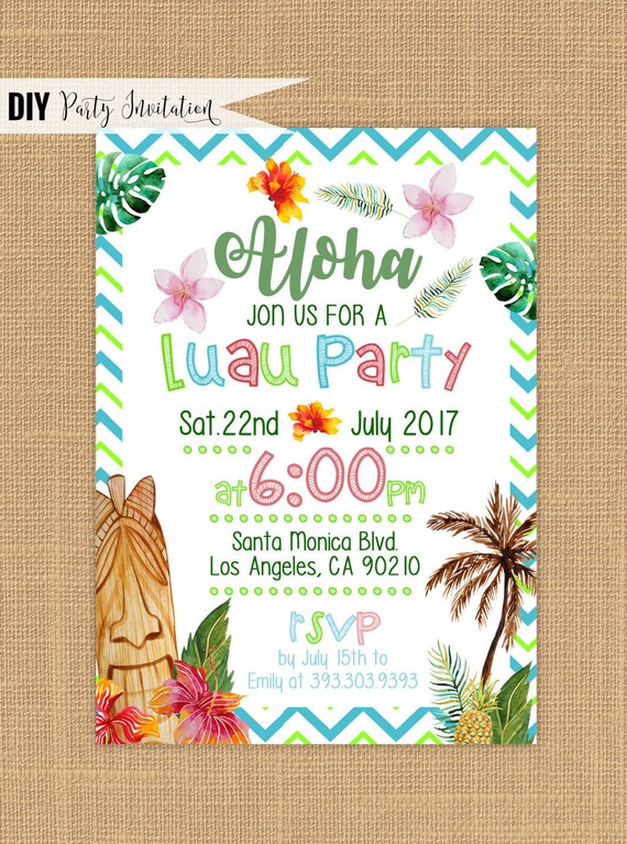 Luau Invitation Printable Luau Birthday Invitations Hawaiian Luau 