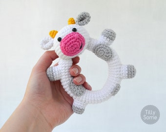 Happy Cow Rattle Pattern | Crochet Rattle Toy | Baby Rattle | Teether Pattern | Infant Rattle PDF Crochet Pattern