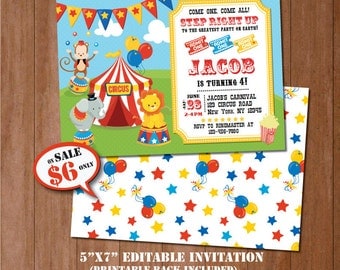 CIRCUS Birthday Invitation-SELF-EDITING Carnival invitation--Circus Party-Carnival Party-Circus Birthday-Carnival Birthday Invitation-A116