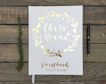 Real Gold foil wedding guest book, wedding guestbook, Personalized Modern, Silver Foil Copper Foil Rose gold foil, Custom Guest book, Rustic