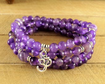 108 Mala Bracelet Mala Prayer Beads Amethyst 108 Mala Beads Meditation Mala Beads Bracelet Tibetan Jewelry Mala Necklace Healing Jewelry