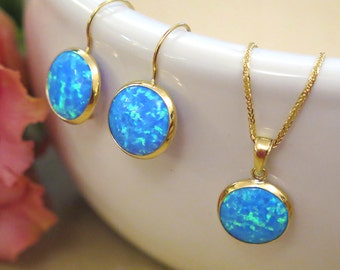 14K Gold Opal Necklace - Blue Opal - Dainty Necklace - Gemstone Necklace - Opal Jewelry - October Birthstone, Girlfriend Gift, Gift For Her