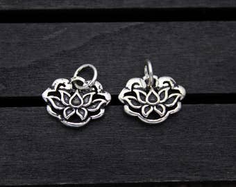 sterling silver lotus charm, sterling silver lotus pendant,Sterling Silver lotus flower,yoga jewelry