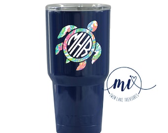 Lilly Pulitzer Turtle Monogram Decal / Custom Color, Size / Yeti, Tumbler / Gift Under 10, Accessories / Nautical, Beach / DECAL ONLY
