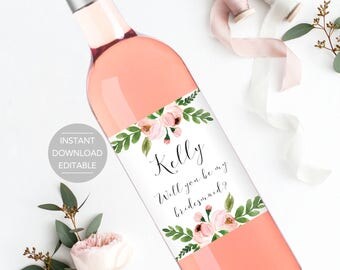 Will you be my bridesmaid wine bottle labels, bridesmaid proposal label, how to ask bridesmaids, Bridesmaid wine label instant download