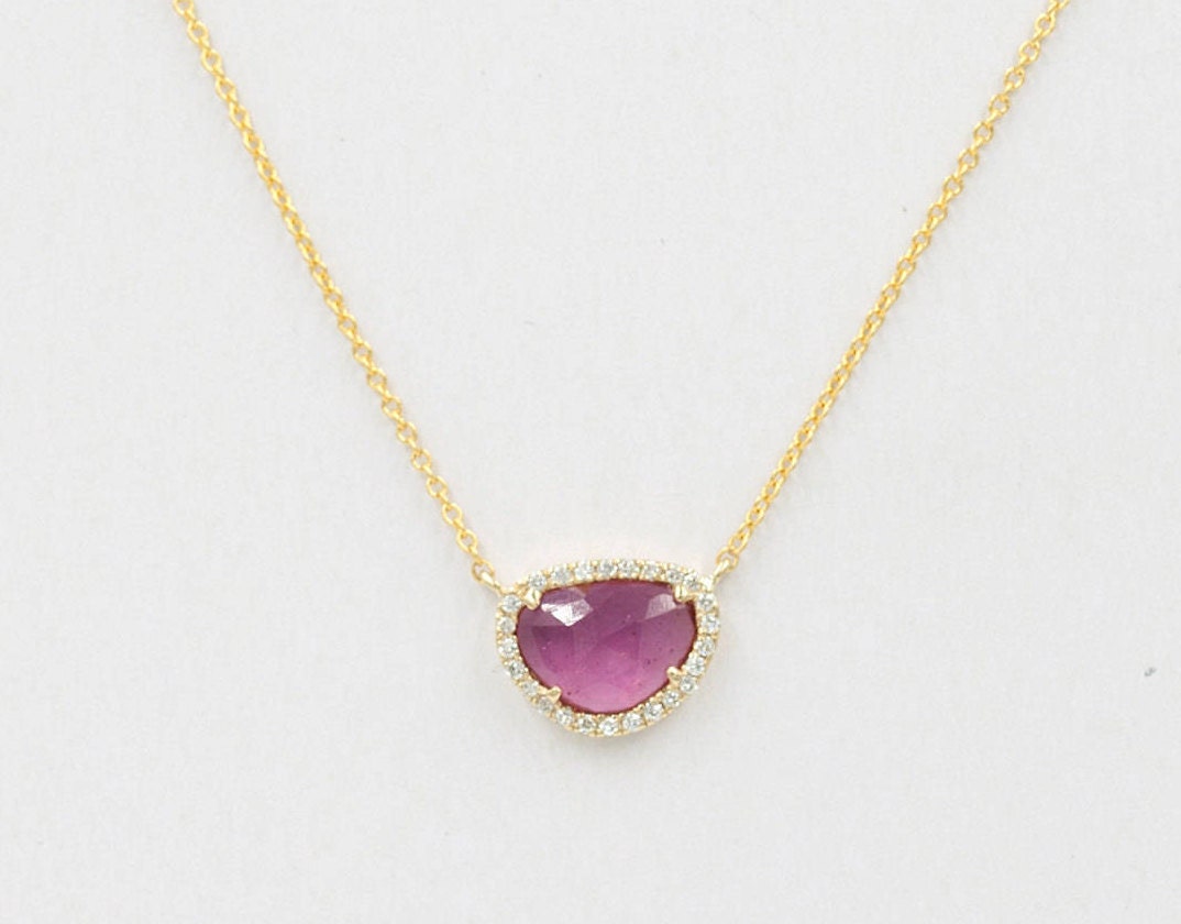 Diamond Necklace.Pink Sapphire Necklace.Pink Sapphire Diamond