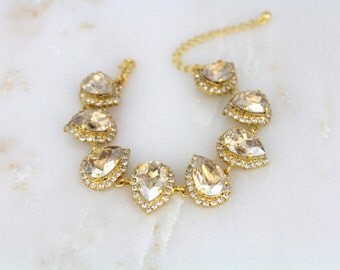 Crystal Bridal bracelet, Gold bracelet, Bridal jewelry, Wedding bracelet, Swarovski bracelet, Crystal bracelet, Champange crystal bracelet