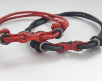 Bike chain bracelet, bike jewelry, bicycle jewelry, chain bracelet, leather bracelet, bike leather bracelet