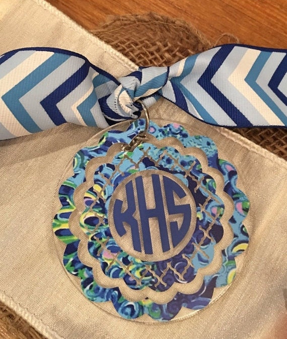 Lily Pulitzer Inspired Monogramed Keychain with Ribbon