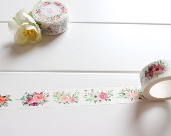 Pretty Floral Washi Tape, Flower Masking Tape, Leaf Washi Tape, Flower stickers, Planner Supplies (FL-111)