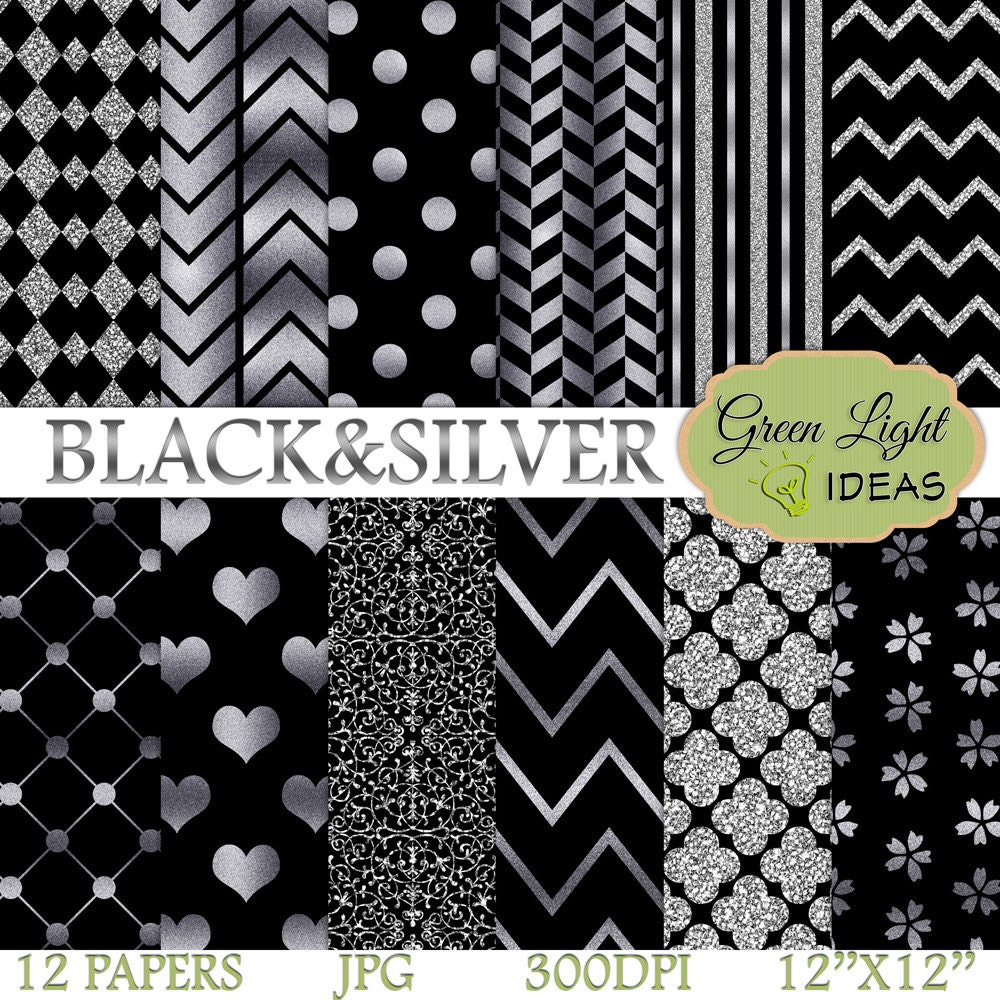 Black Silver Digital Paper Silver Scrapbook Paper Silver