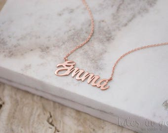 Rose Name Necklace, Gold Name Necklace, 14k Gold Necklace, Rose Gold, Gift For Wife, Personalized Necklace, Gift For Her, Custom Gold Name
