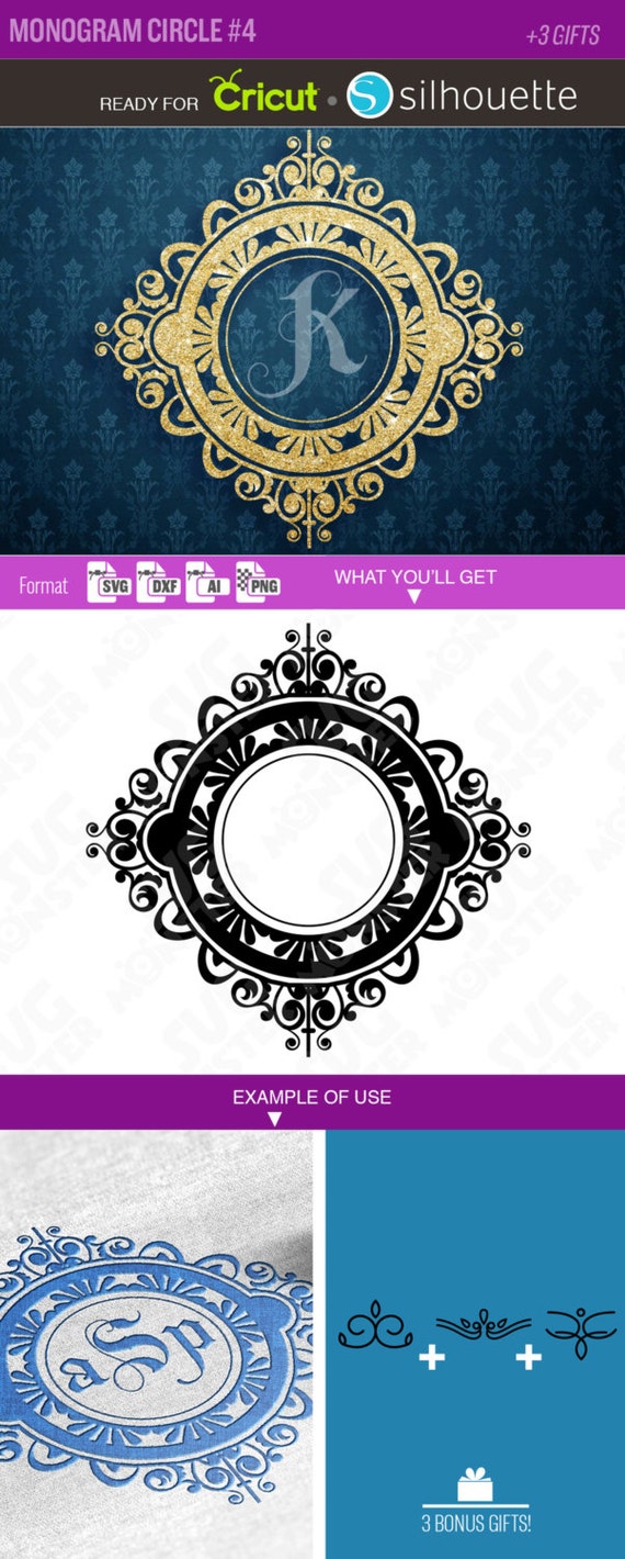 Download MONOGRAM CIRCLE FRAME Border svg files for initial letters Cut