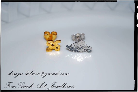 Mouse Chesse Stud Earrings Sterling Silver Gold plated Handmade Jewelry Cute Girl Best ideas gift for her Girlfriend Woman Moda Funny