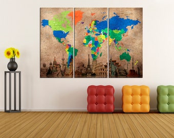 Extra large world map canvas wall art print by WorldWallArtShop