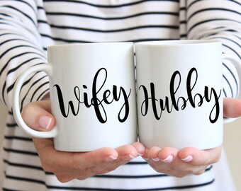 Mr and Mrs Mugs | Couple Mugs | Newly Engaged Gifts | Anniversary Gifts | Wifey Mug | Hubby Mug | Engagement Coffee Mug | Couple Gift Set
