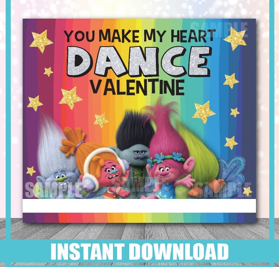 Trolls Valentine's Day Card Valentine Trolls by kidspartyprintco