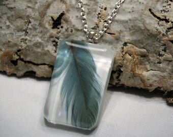 Blue Dove Feather Necklace - Resin Jewelry - Real Dove Feather Resin Necklace