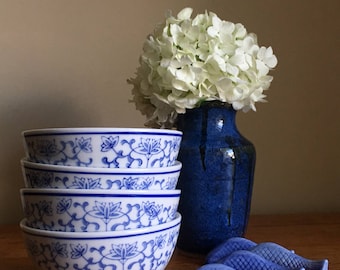 Vintage Blue & White Rice Bowl Collection