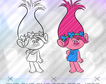 Trolls Poppy LAYERED SVG DXF Png Eps Pdf Vector Cut Files Cricut Design Silhouette Cameo Troll Birthday Party Decorations Vinyl Tshirt Decal