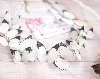 butterfly bridal jewelry Bridesmaid necklace butterfly jewelry Silk Butterfly necklace gift Bridesmaid wedding jewelry necklace black white