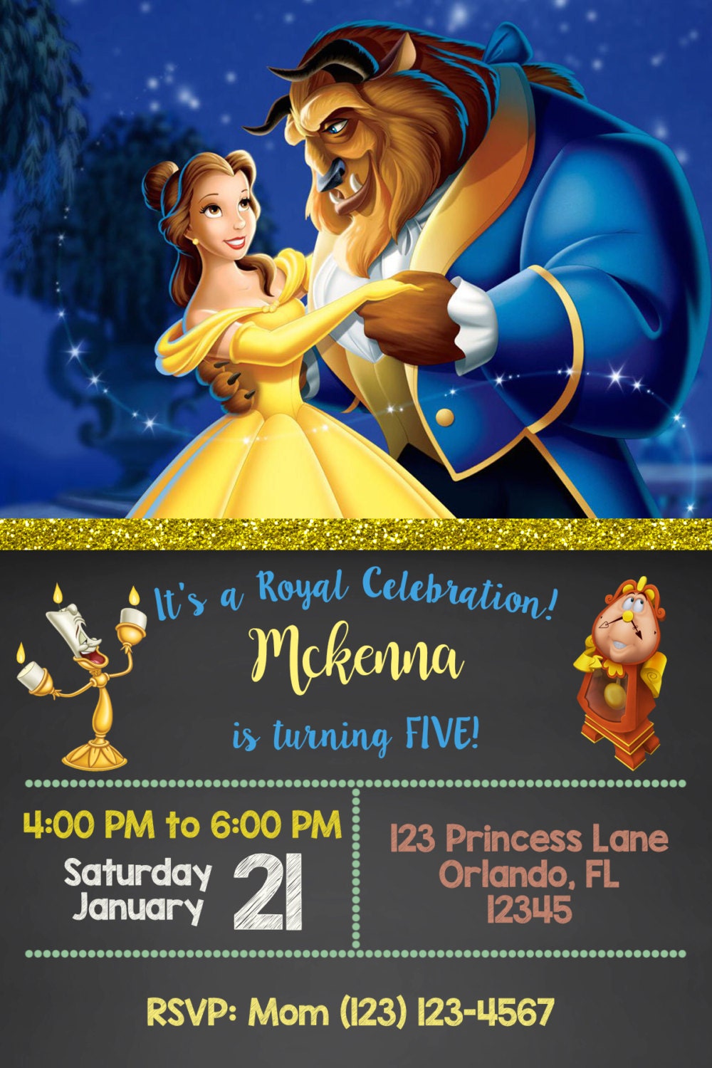 Beauty and the Beast Invitation Chalkboard Belle Invite