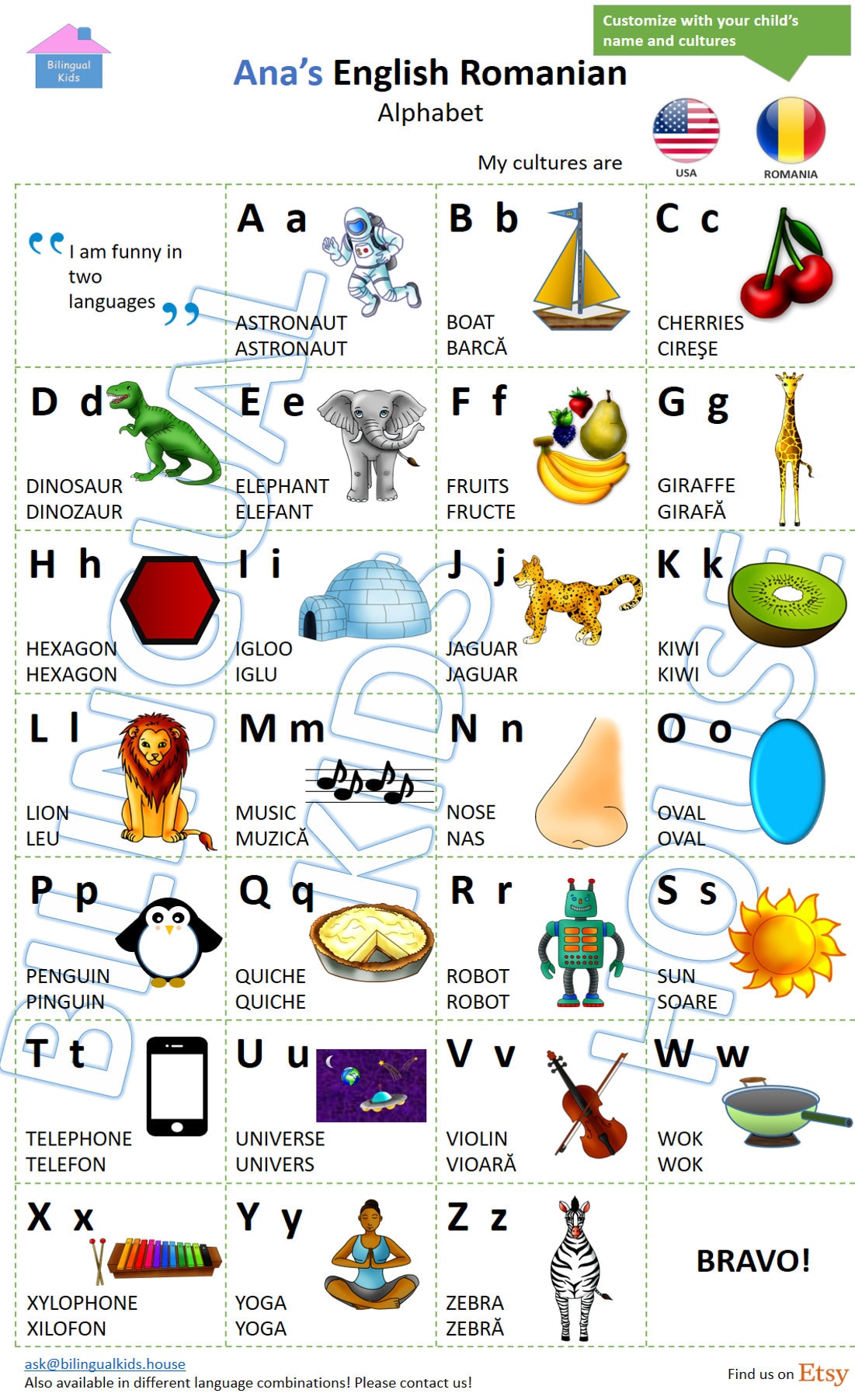 Poster alfabeto rumeno inglese digitale per bambini Gioco