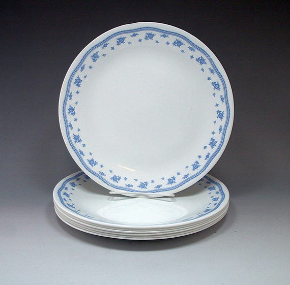 6 Corelle Dinner Plates MORNING BLUE Vintage Corelle Retro