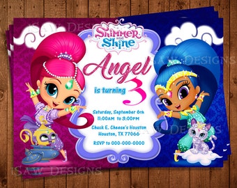 SHIMMER AND SHINE Digital Personalized Invitations - Shimmer & Shine Birthday Party Invitations - Shimmer and Shine Digital Invites