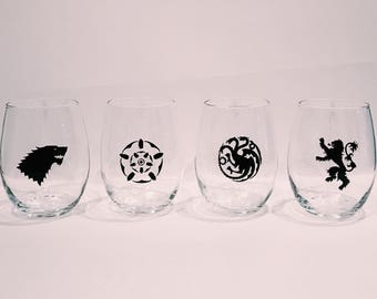 Game of Thrones Wine Glasses, Game of Thrones Gift, set of 4 Game of Thrones wine glasses