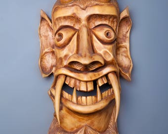 Devil mask, wood carved mask, wall decor mask, wall hanging mask, decorative mask, handmade mask, natural wood mask, masks, ritual mask