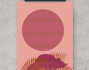 Chameleon print, minimalist art, minimalist print, animal wall art, printable art, art print download, print download,Chameleon illustration