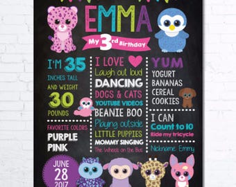 BEANIE BOO Birthday Chalkboard Poster, Birthday Stats, Birthday Photo Prop, DIGITAL