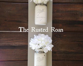 Mason Jar Wall Decor, Painted Mason Jars, Rustic Mason Jar Decor, Mason Jar Decor, Rustic Decor, Farmhouse Decor, Double Mason Jar Sconce