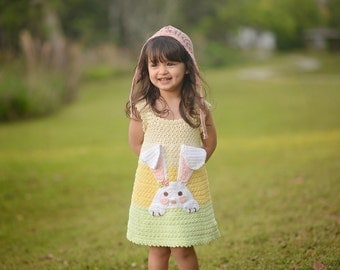 Crochet Bunny Dress Pattern, Easter Crochet Sundress Pattern, Girls Crochet Dress Pattern, Spring Dress Crochet Pattern - 12 mos - Size 10
