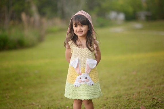 Crochet Bunny Dress Pattern, Easter Crochet Sundress Pattern, Girls Crochet Dress Pattern, Spring Dress Crochet Pattern - 12 mos - Size 10