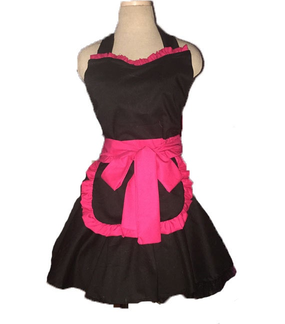 Items similar to Fushia French Maid Apron Ruffles Rockabilly Barmaid ...