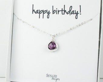Tiny February Birthstone Silver Necklace, Amethyst Necklace, Silver Necklace, February Birthday Gift, Bridesmaid Jewelry, Gifts Under 20