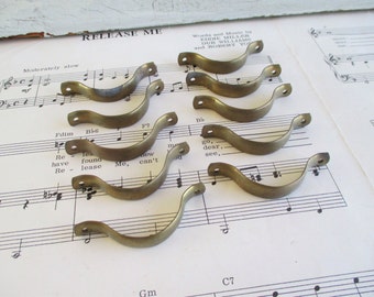 Set of 10 Little Vintage Brass Drawer Pulls or Handles