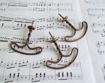 Three Vintage Copper Toned Metal Hat Hooks