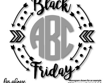 Black Friday Monogram (monogram NOT included) Wreath Frame with Arrows - SVG, DXF, png, jpg digital cut file for Silhouette or Cricut