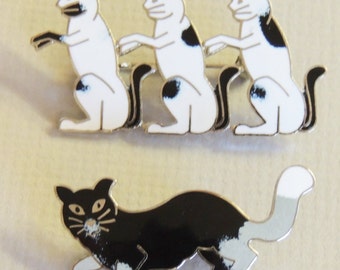 2 Enamel CAT Brooches