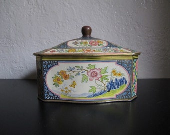 Pretty Dutch Metal Tin with Flowers, Butterflies,