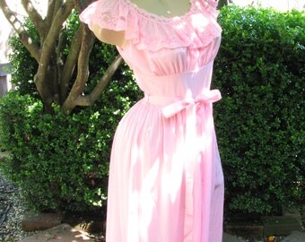 Gorgeous 1950's Vintage Sans Souci Cotton Candy Pink Nylon Nightgown