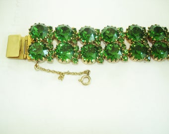 Signed Made in Austria Vintage Jewelry Green Rhinestone Bracelet