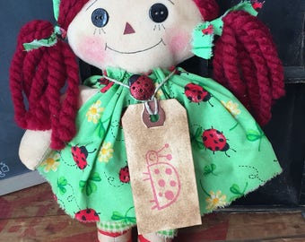 Primitive Raggedy Annie - lady bug-summer -ragdoll